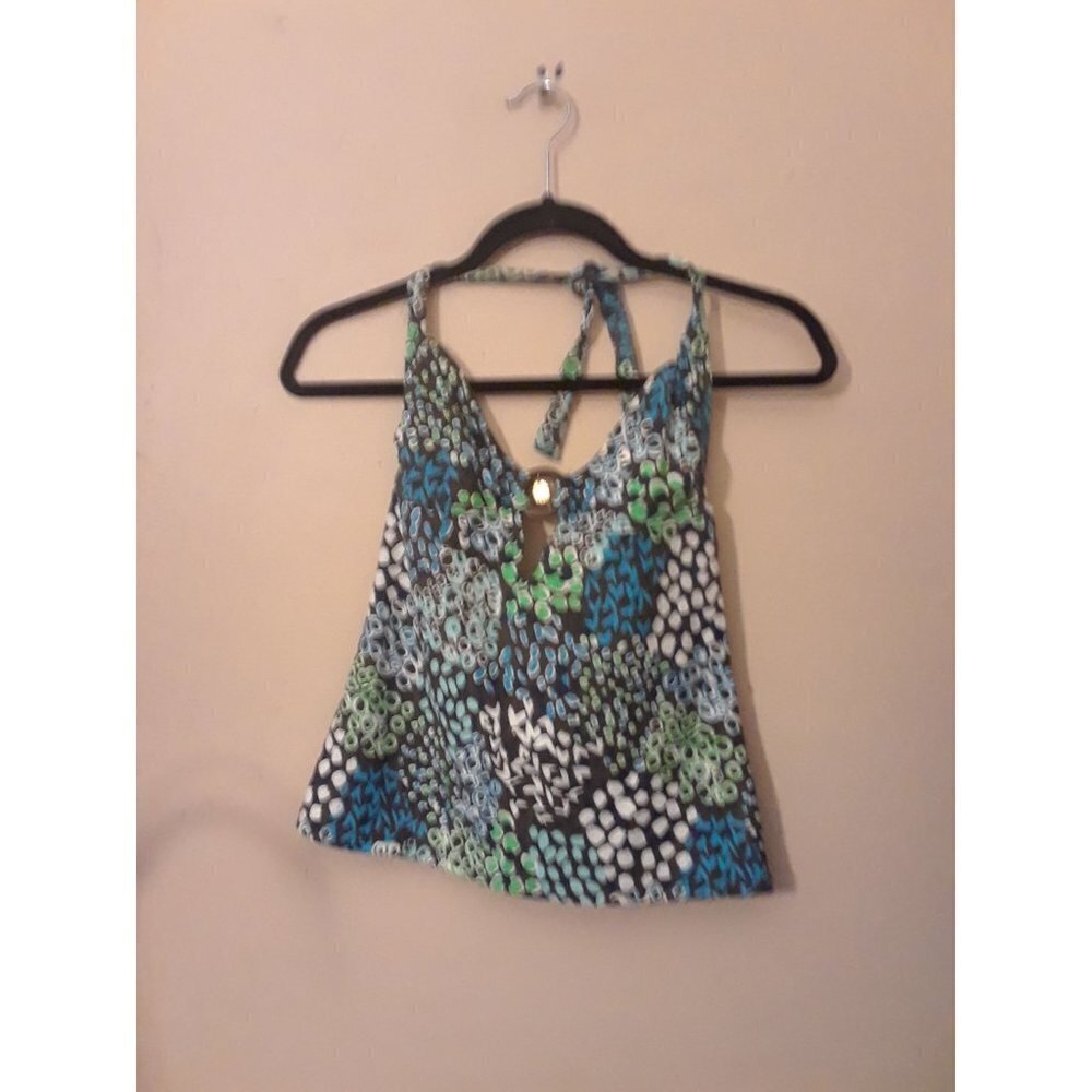 W swim women cycle pattern brown green and blue‎ halter swim top size sma…